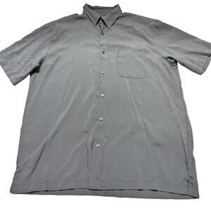 Breakwater Men Button Up Shirt L Blue Gray Striped Modal Blend Short Sleeve SNAG